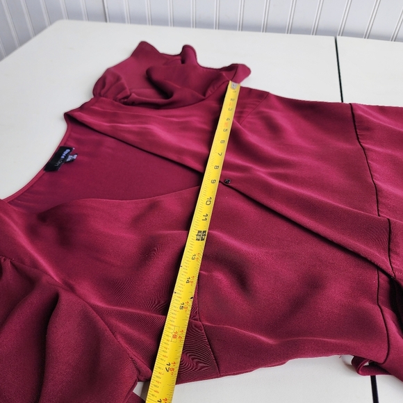 Lucy Paris Burgundy Red Wrap Dress Ruffle Apron Fit n Flare Flatter Women's XS - Picture 9 of 12